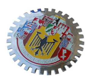 Performance Products® - Grille Badge - Germany 10 Cities, 3-3/4"",Chrome-Plated Brass With Baked-On Enamel Colors, 1954-2014