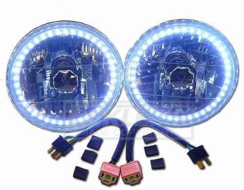 Performance Products® - Mercedes Headlight, 7 Inch Round White Diamond With Multi-Color LED Halo