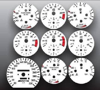 Performance Products® - Mercedes® White Face Gauge Overlay,METRIC KPH KMH, 1984-1993 (126)