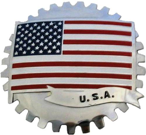 Performance Products® - Mercedes® Grille Badges, USA Flag, 3-3/4", Chrome-Plated Brass With Baked-On Enamel Colors, 1954-2014