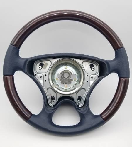 Performance Products® - Mercedes® Steering Wheel, Classic Style, No Thumb Button, Burlwood & Blue Leather, SL600/SL500, 1999-2002