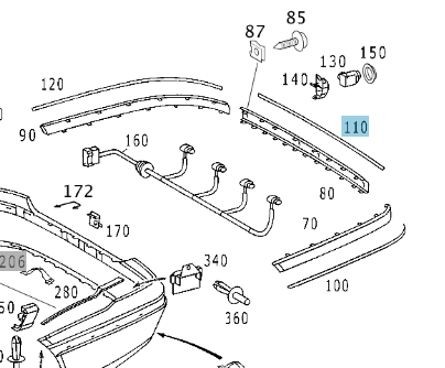 GENUINE MERCEDES - Mercedes® Rear Bumper Chrome Trim, Center, 2000-2006 (220)