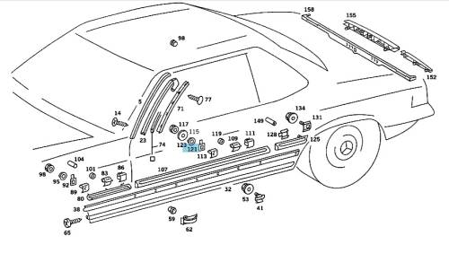 GENUINE MERCEDES - Mercedes® Lower Molding Clip, Fender Moldings, 126-698-01-58 (107/126)