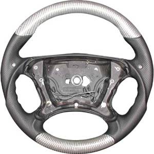 Mercedes® Steering Wheel, Classic Style, Non-Tiptronic, Silver Carbon Fiber & Black Leather,  2003-2006 (230)