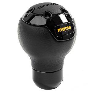 Mercedes® MOMO® Nero Shift Knob, Black Leather with Black Enamel Insert, Momo® Logo Top