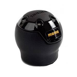 Mercedes® MOMO® Nero Shift Knob, Reverse Lock-Out, Black Leather with Black Enamel Insert, Momo® Logo Top