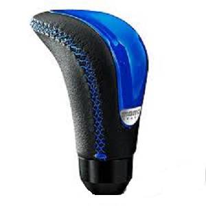 Mercedes® MOMO® COMBAT EVO Shift Knob, Black Leather With Blue Colored Insert, Matching Stitch MOMO® Italy Emblem