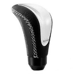 Mercedes® MOMO® COMBAT EVO Shift Knob, Black Leather With Silver Colored Insert, Matching Stitch MOMO® Italy Emblem