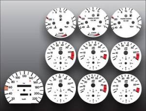 Mercedes® White Face Gauge Overlay,METRIC KPH KMH, 1984-1993 (201)
