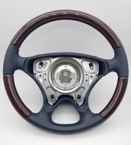 Mercedes® Steering Wheel, Classic Style, No Thumb Button, Burlwood & Blue Leather, SL600/SL500, 1999-2002