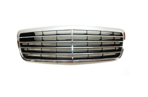 Mercedes® OEM Hood Grille, Complete Assembly, Chrome w/ Black Underlay, 2000-2006 (210)